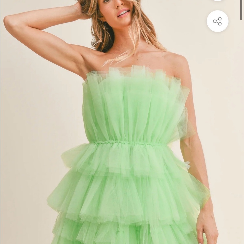 Mable. Apple Green Ruffle Strapless Dress - Picture 4 of 6